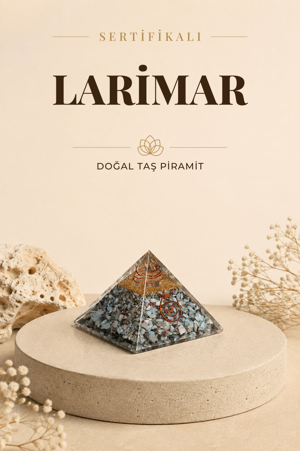 Sertifikalı Larimar Doğal Taş Piramit P019