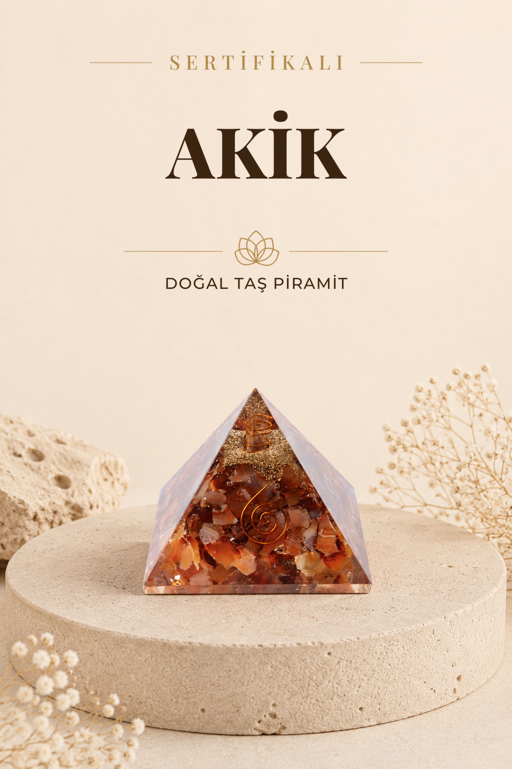Sertifikalı Akik Doğal Taş Piramit No:2 P018