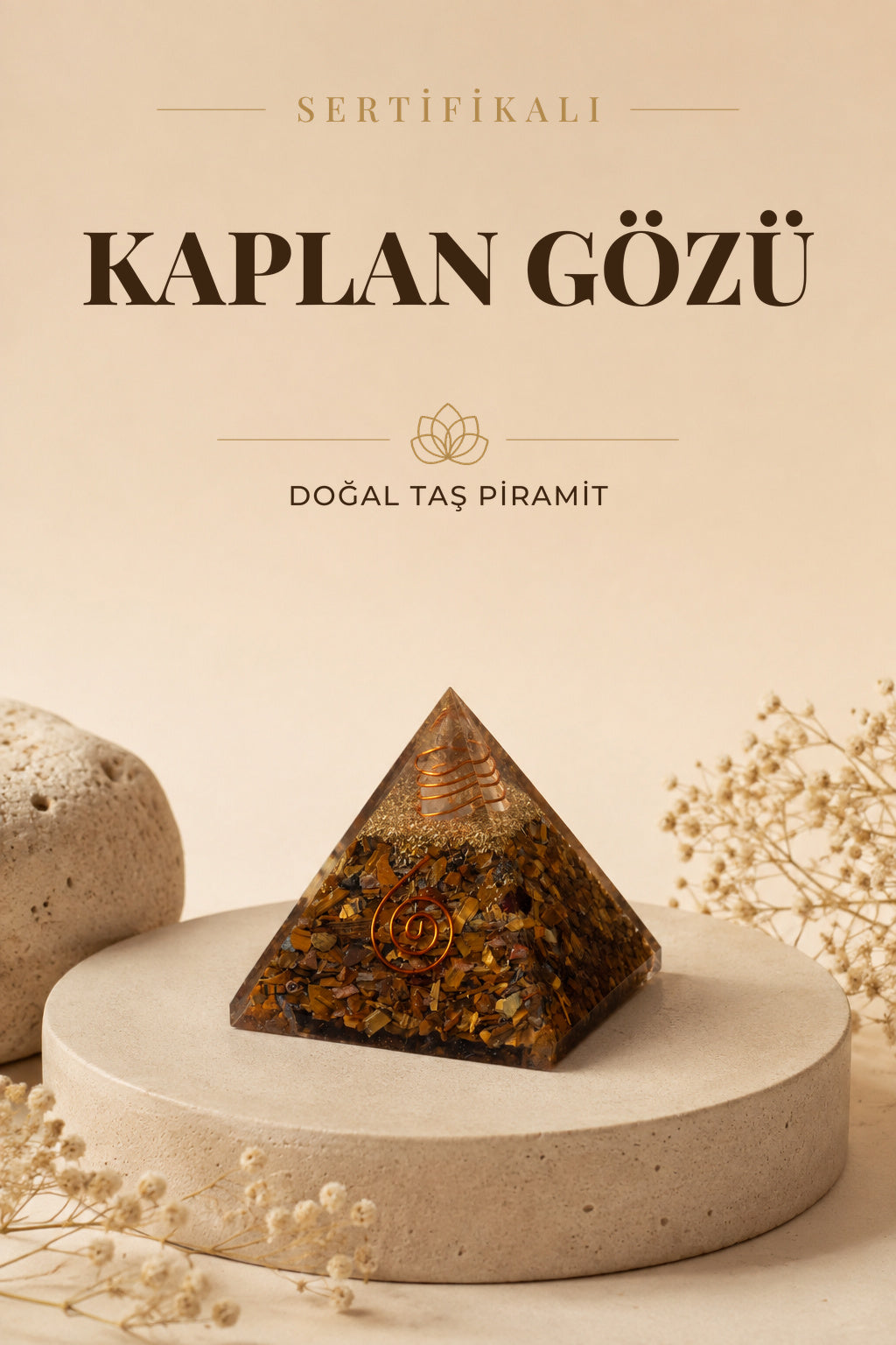 Sertifikalı Kaplan Gözü Doğal Taş Piramit No:2 P012