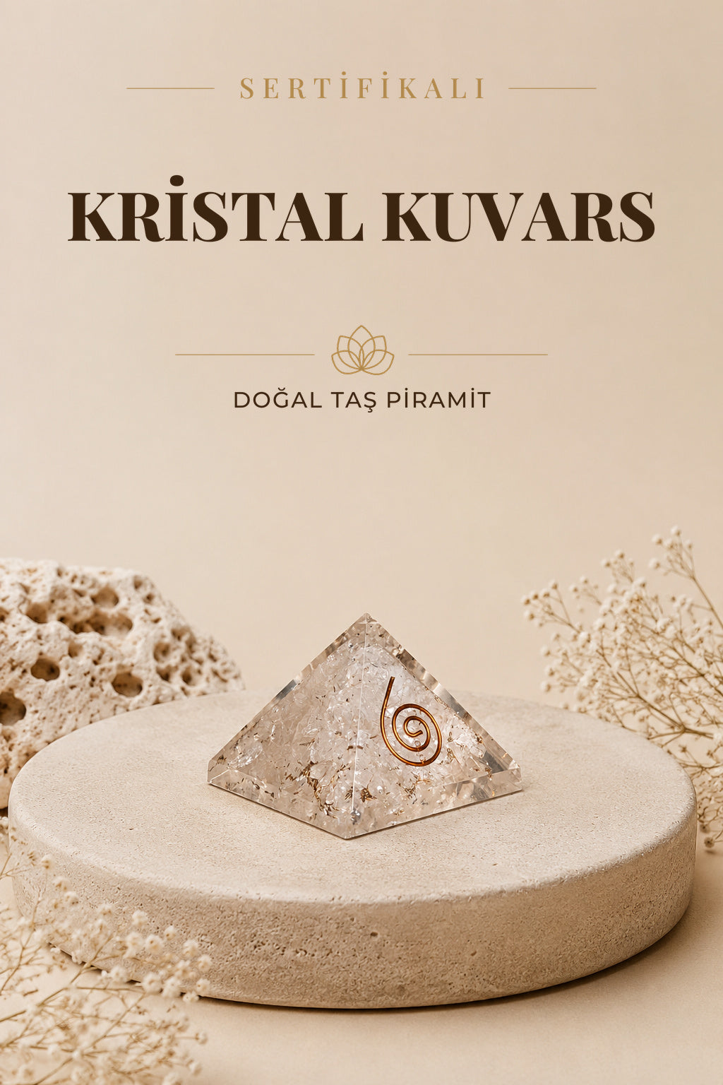Sertifikalı Kristal Kuvars Doğal Taş Piramit P011