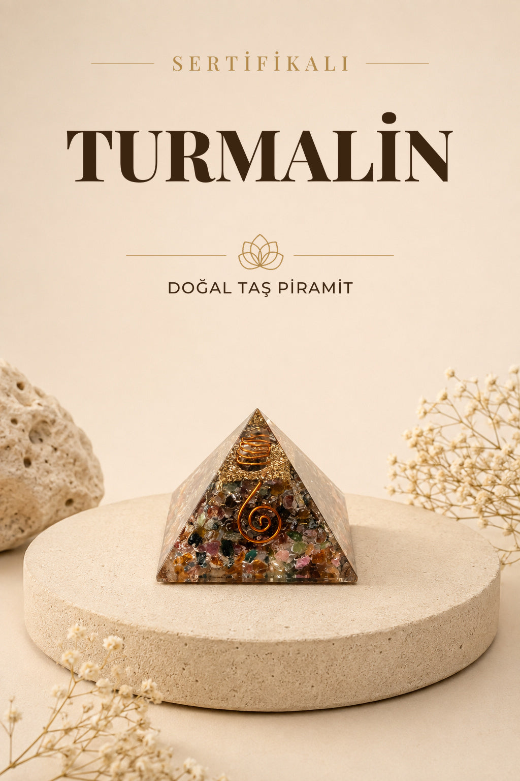 Sertifikalı Turmalin Doğal Taş Piramit No:1 P006