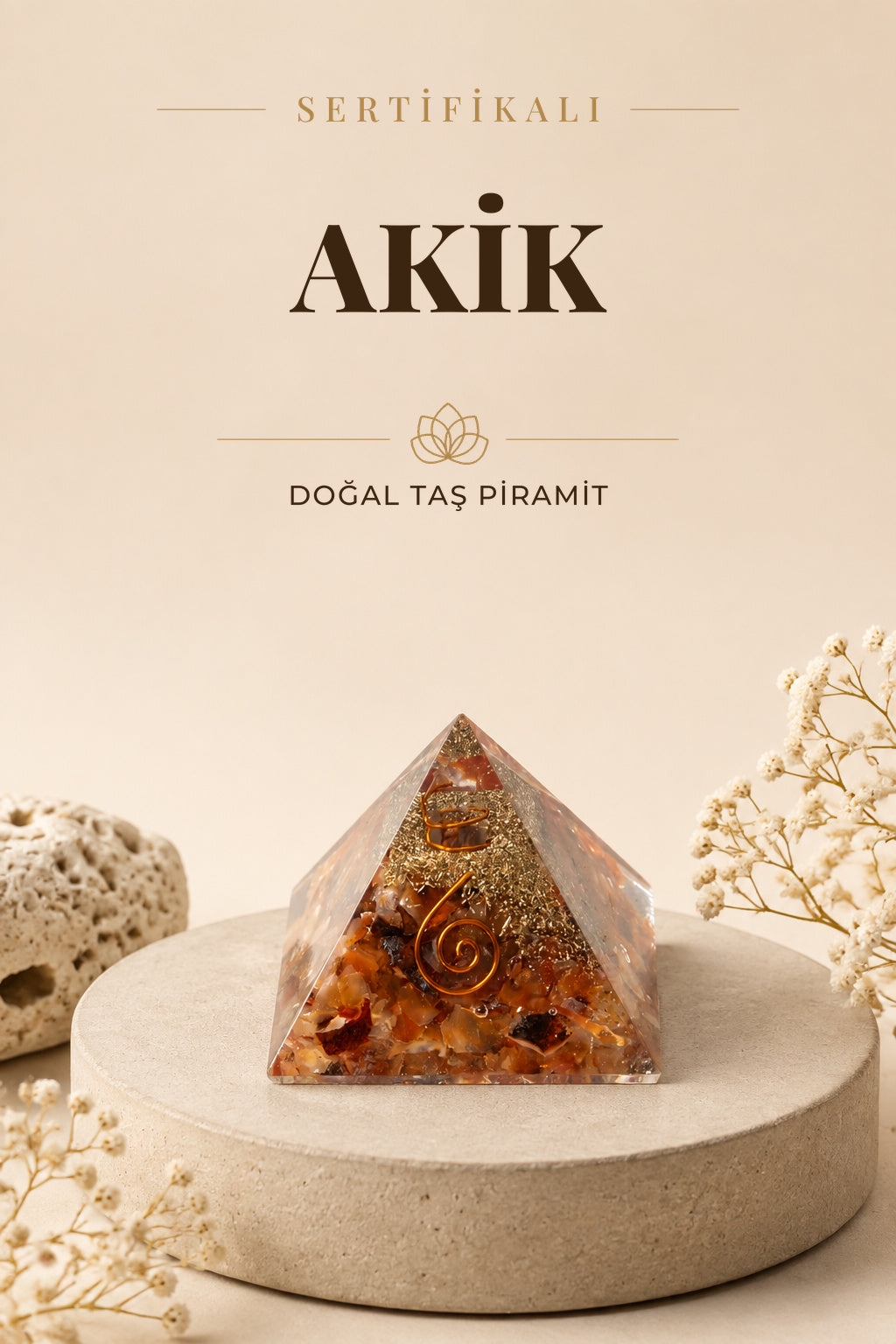 Sertifikalı Akik Doğal Taş Piramit No:1 P005