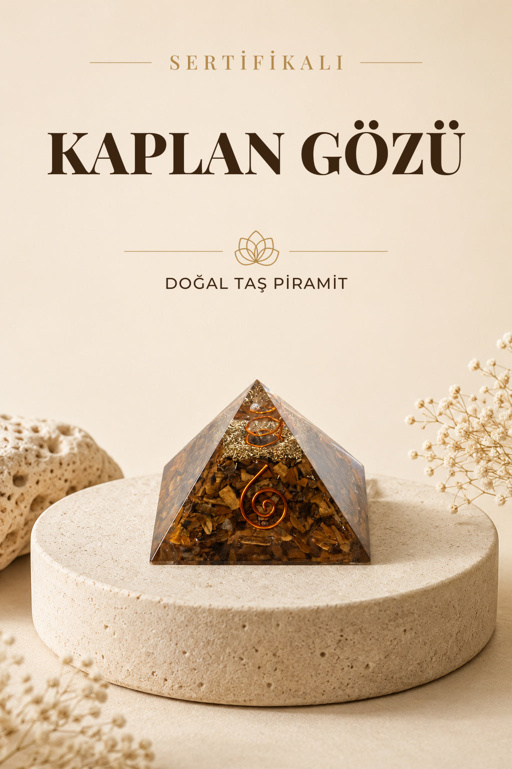 Sertifikalı Kaplan Gözü Doğal Taş Piramit No: 1 P004