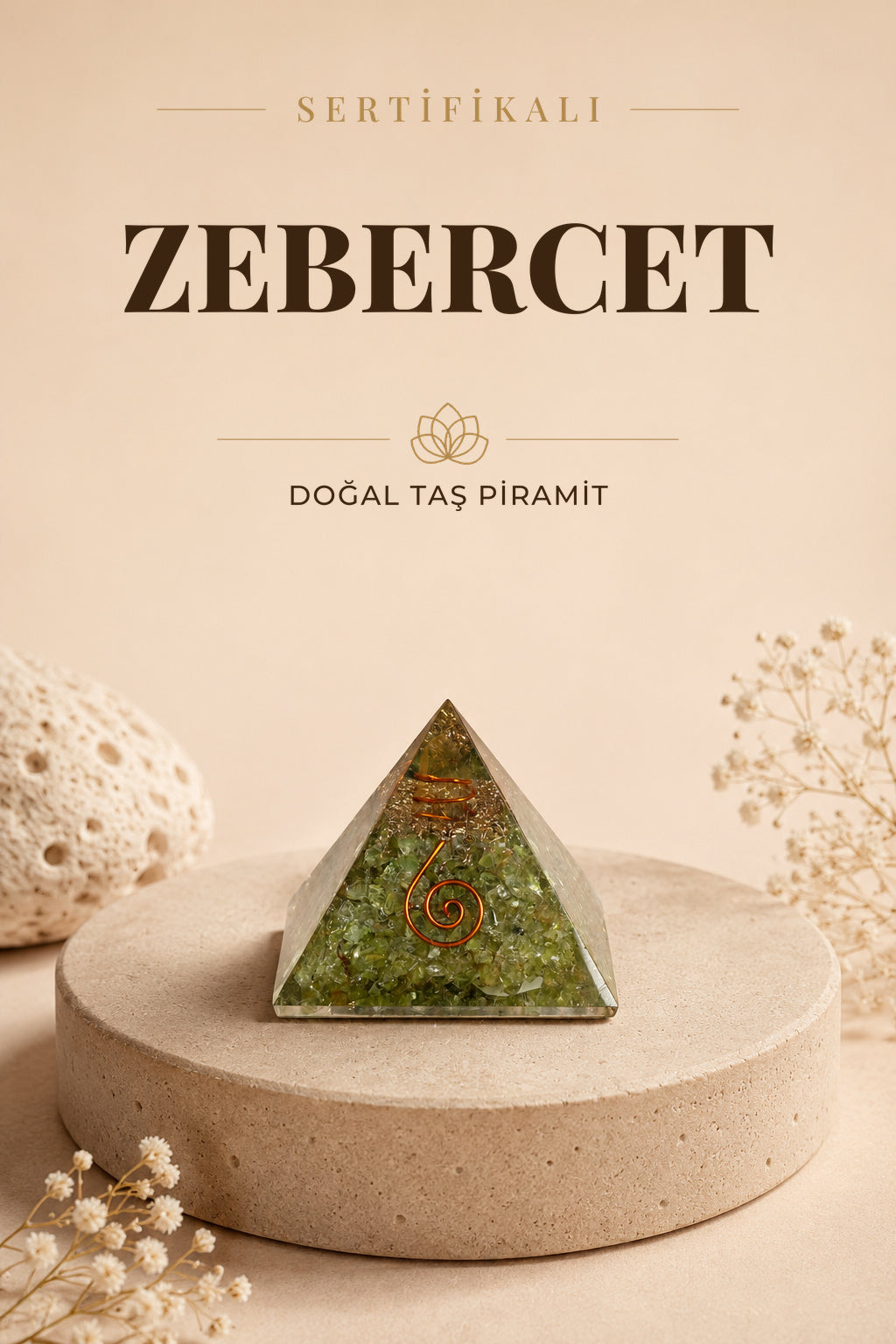 Sertifikalı Zebercet Doğal Taş Piramit No:1 P001