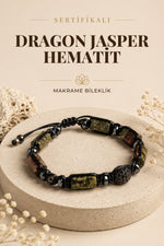 SERTİFİKALI Dragon jasper-Hematit Doğal Taş Makrome Ayarlanabilir Zirkon Aparatlı Bileklik