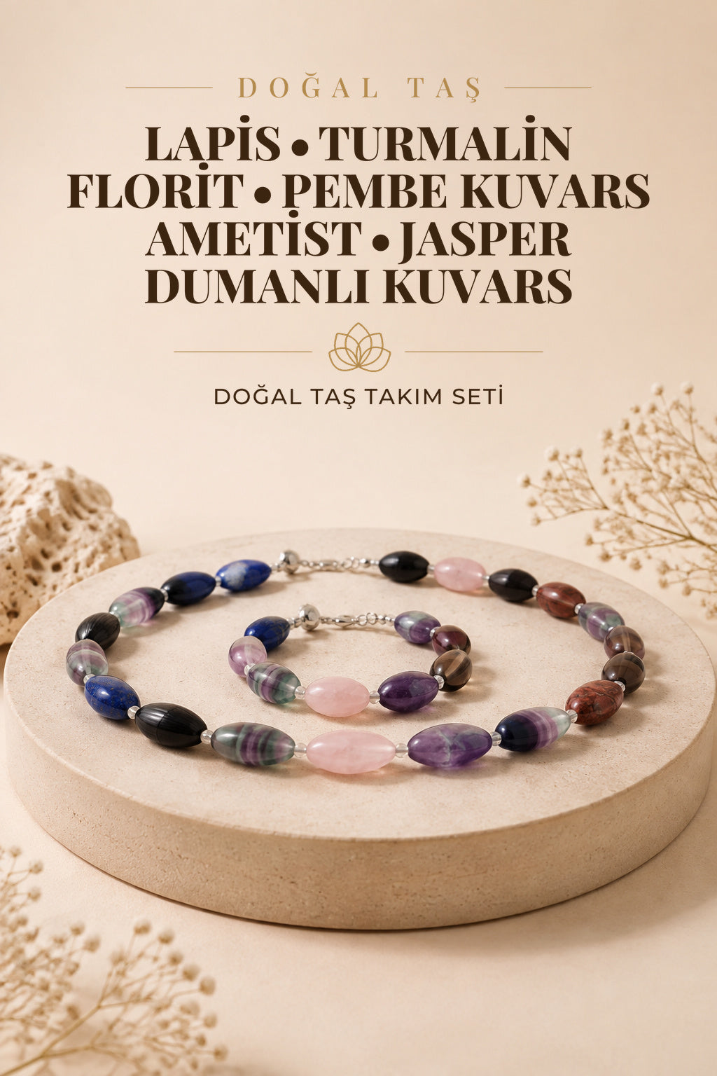 Midye Kabuğu-lapis-turmalin-florit-pembe Kuvars-ametist-jasper-dumanlı Kuvars- Rutilli Kristal-set