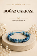 SERTİFİKALI Boğaz Çakrası Doğal Taş Makrome Ayarlanabilir Bileklik