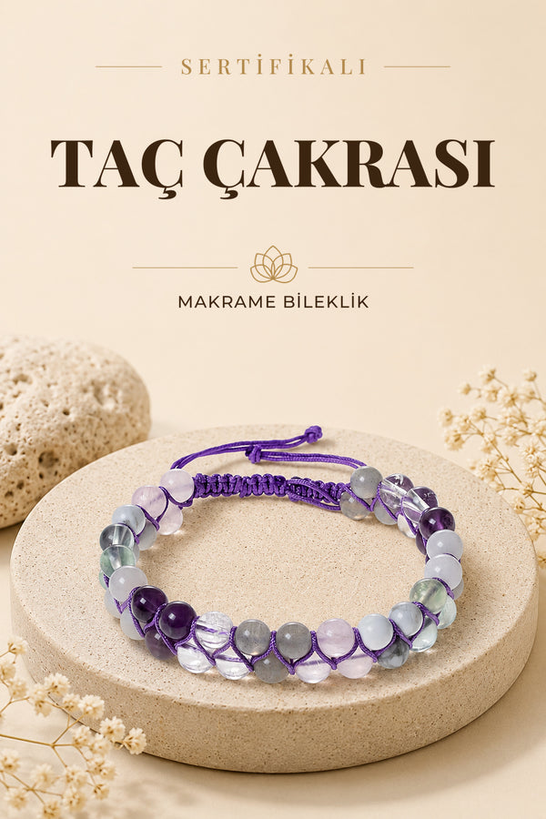 SERTİFİKALI Taç Çakrası Doğal Taş Makrome Ayarlanabilir Bileklik