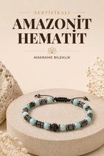 SERTİFİKALI Amazonit-Hematit Doğal Taş Makrome Ayarlanabilir Bileklik
