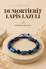 SERTİFİKALI Dumortierite- Lapis Lazuli Doğal Taş Ayarlanabilir Makrome Bileklik