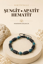 SERTİFİKALI Shungite-Apatit-Hematit Doğal Taş Ayarlanabilir Makrome Bileklik