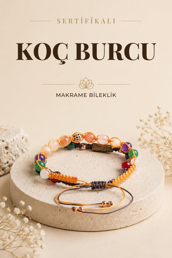 SERTİFİKALI Koç Burcu Doğal Taş İkili Makrome Bileklik
