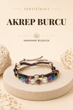 SERTİFİKALI Akrep Burcu Doğal Taş İkili Makrome Bileklik