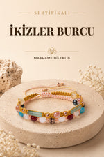 SERTİFİKALI İkizler Burcu Doğal Taş İkili Makrome Bileklik