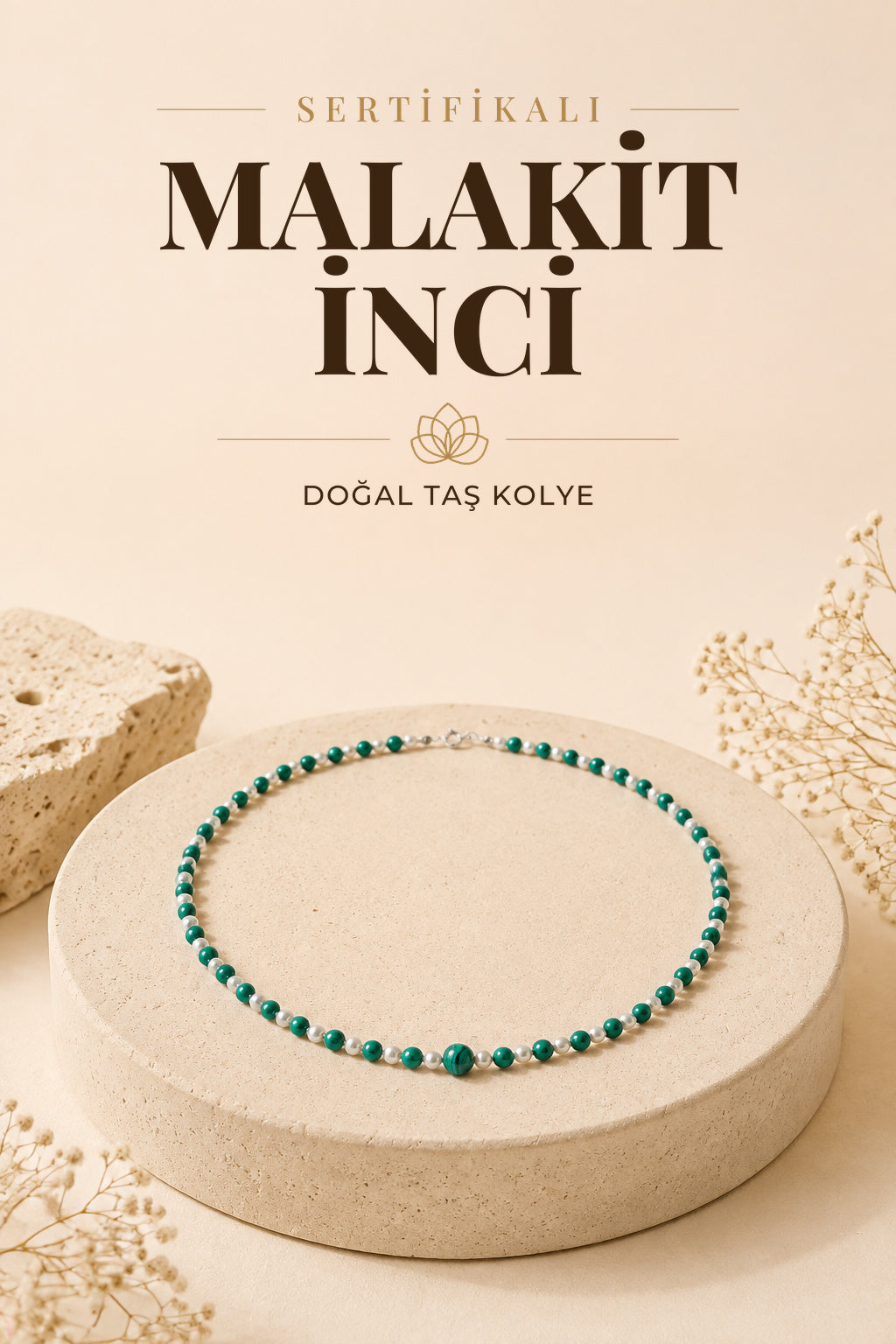 SERTİFİKALI Malahite İnci Doğal Taş Kolye