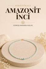 SERTİFİKALI Amazonit İnci Doğal Taş Gümüş Kapama Kolye