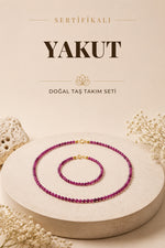 SERTİFİKALI Yakut Doğal Taş Bileklik (18cm) Ve Kolye (45cm )Seti