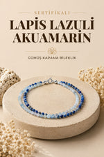 SERTİFİKALI Lapis Lazuli Akuamarin Doğal Taş Gümüş Kapama Bileklik