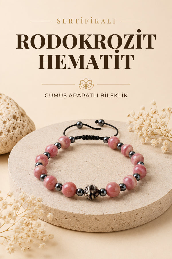 SERTİFİKALI Rodokrozit Hematit Doğal Taş Gümüş Aparat Ayarlanabilir Bileklik