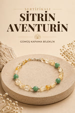 SERTİFİKALI Sitrin Aventurin Doğal Taş Gümüş Kapama Bileklik