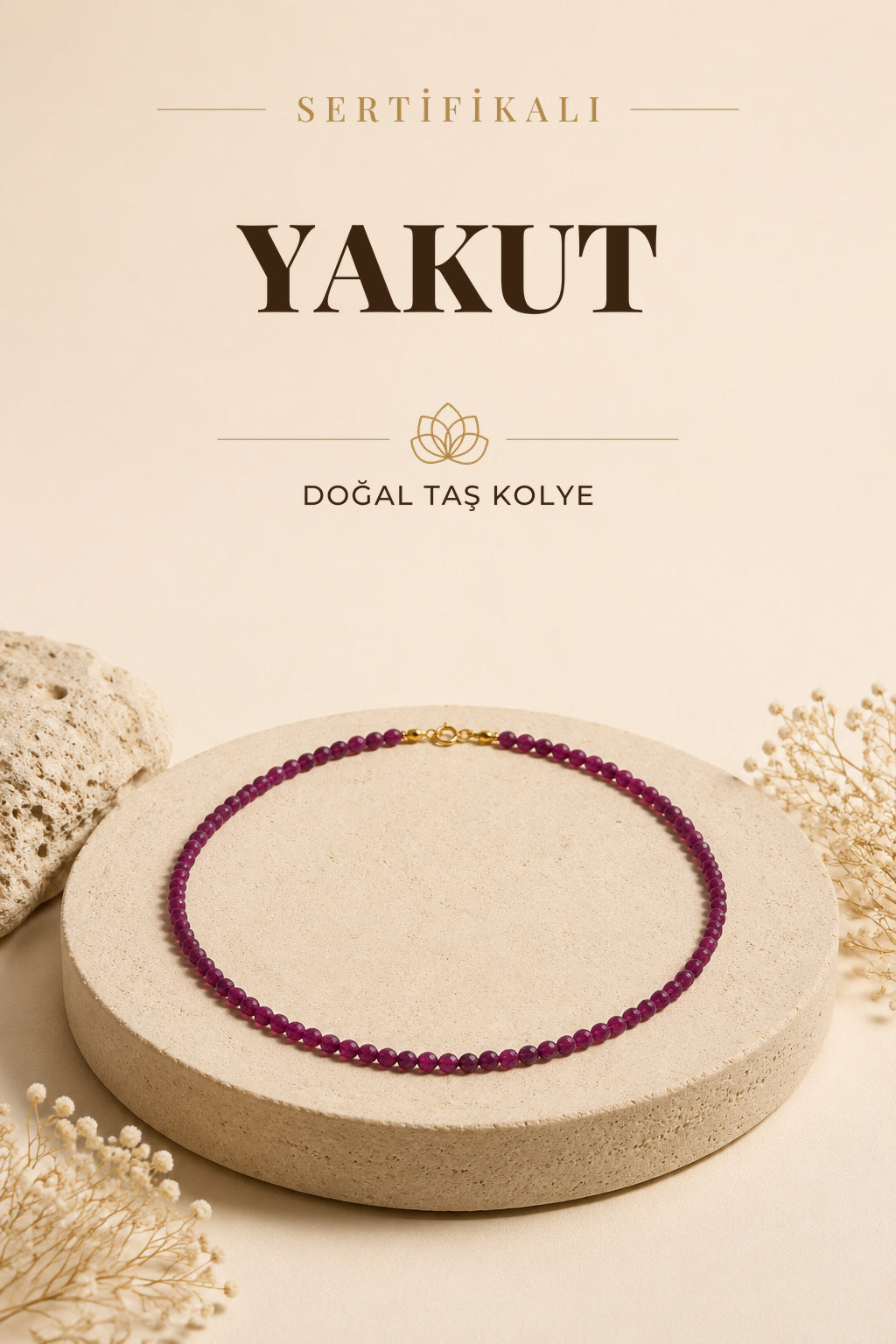 SERTİFİKALI Yakut Doğal Taş Kolye