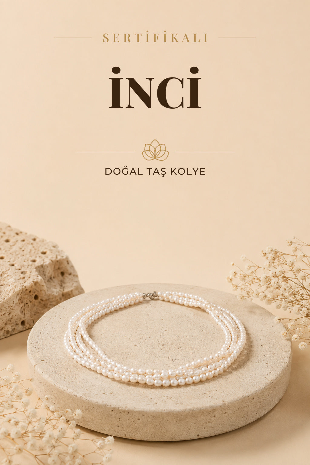 SERTİFİKALI İnci Doğal Taş 925 Ayar Gümüş Kolye