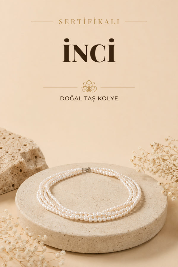 SERTİFİKALI İnci Doğal Taş 925 Ayar Gümüş Kolye