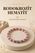 SERTİFİKALI Rodokrozit-Hematit Doğal Taş Gümüş Aparatlı Bileklik