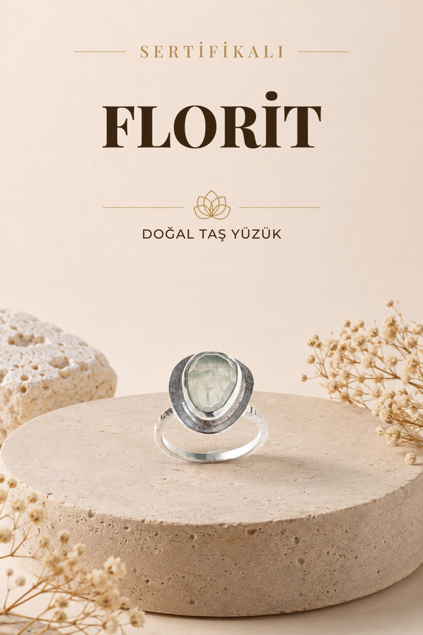 SERTİFİKALI Yeşil Florit Doğal Taş 925 Ayar Gümüş Yüzük