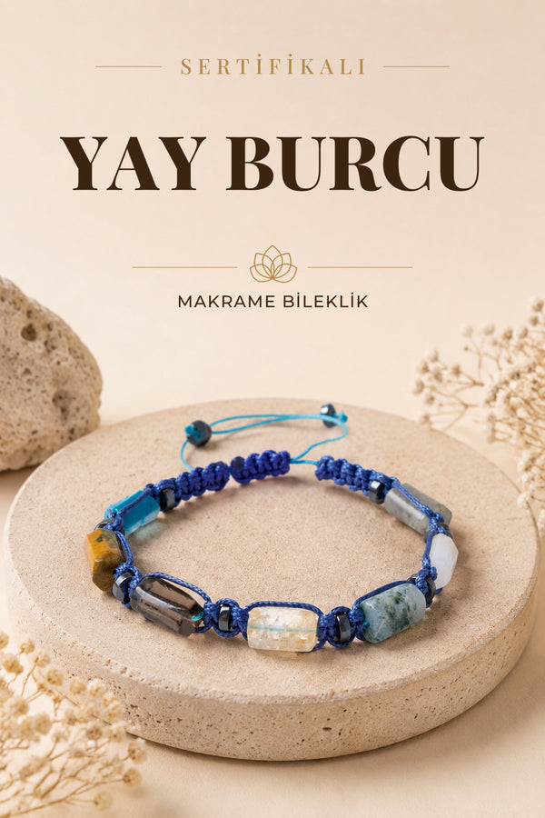 SERTİFİKALI Yay Burcu Doğal Taş Makrome Ayarlanabilir Bileklik