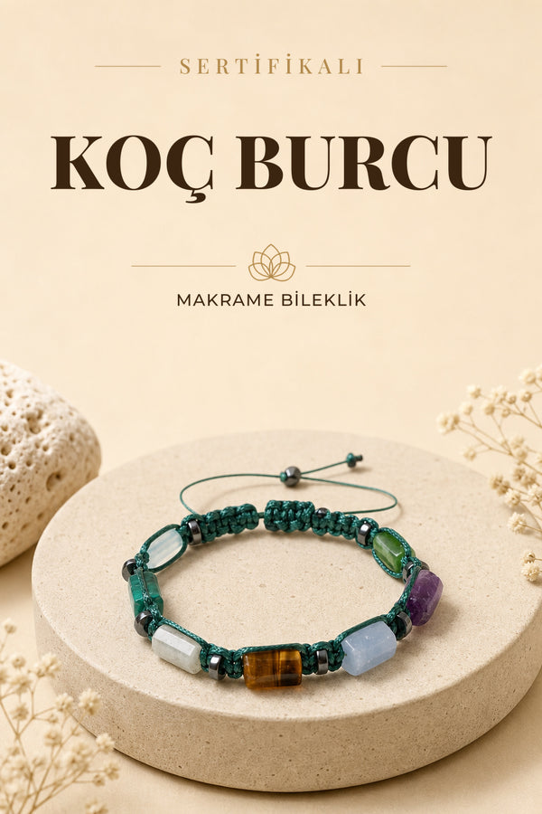 SERTİFİKALI Koç Burcu Doğal Taş Makrome Bileklik