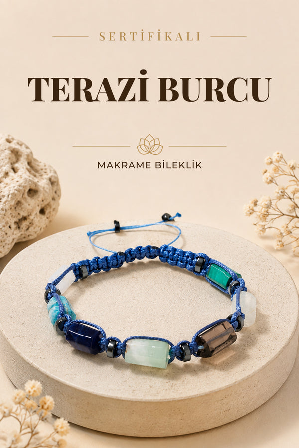 SERTİFİKALI Terazi Burcu Doğal Taş Makrome Bileklik