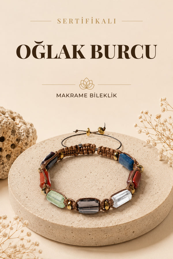SERTİFİKALI Oğlak Burcu Doğal Taş Makrome Bileklik