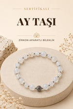 SERTİFİKALI Ay taşı Doğal Taş Zirkon Aparat Bileklik 6-8 mm
