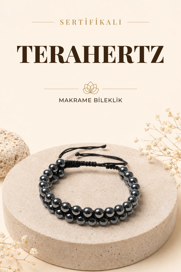SERTİFİKALI Tehartz Doğal Taş Makrome ayarlanabilir çift sıra Bileklik