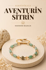 Sertifikalı Aventurin, Sitrin ve Zirkon Aparat Doğal Taş Makrome Ayarlanabilir Bileklik (6 mm)