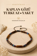 SERTİFİKALI Kaplan Gözü Turkuaz Yakut Doğal Taş Makrome Bileklik