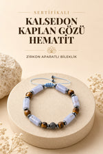 SERTİFİKALI kalsedon - kaplan gözü - hematit Doğal taş Zirkon Aparatlı Bileklik