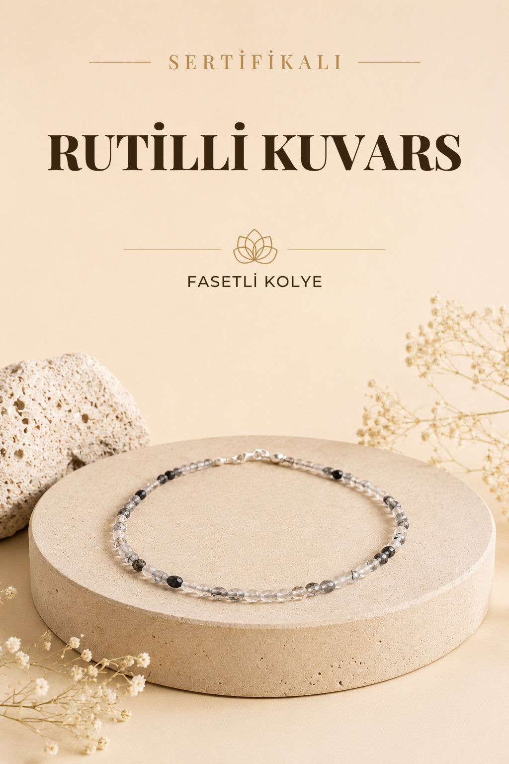 Sertifikalı Doğal Siyah Rutilli Kuvars 3-4 Mm Fasetli Kesim Kolye