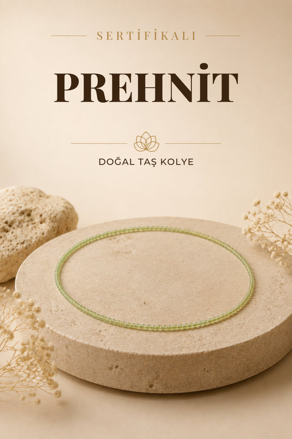 Sertifikalı Prehnit Doğal Taşı Minimal Tasarım Kolye