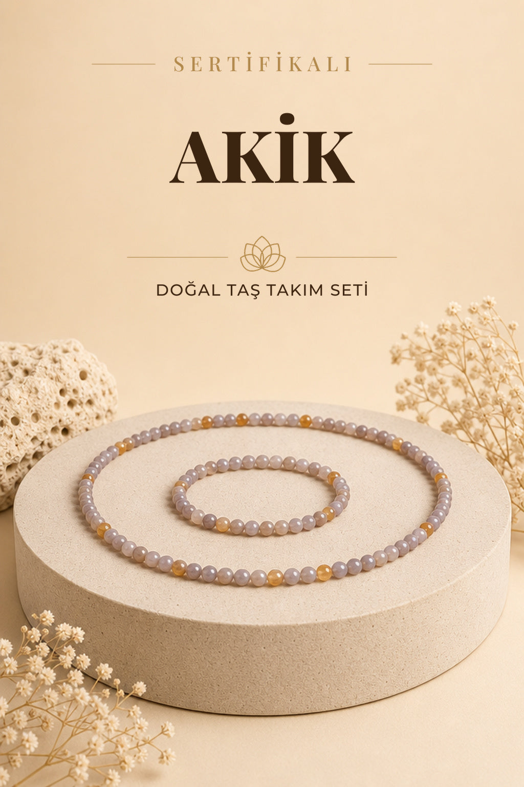 Sertifikalı Bostwana Akik Doğal Taş Kolye Ve Bileklik Seti