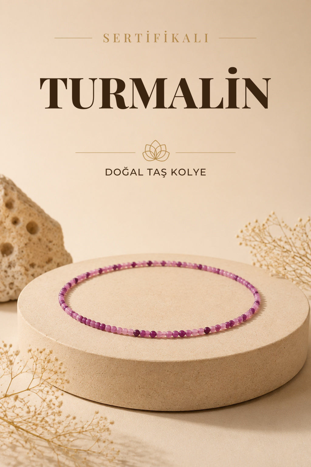 Sertifikalı Turmalin Doğal Taş Kolye – Renkli Enerji ve Zarafet
