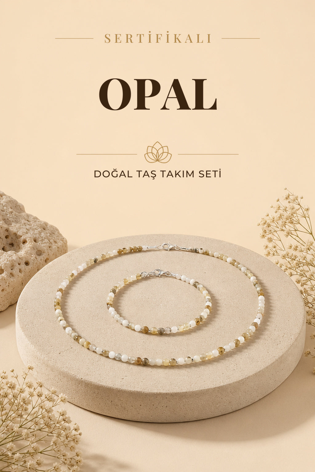 Sertifikalı Opal Doğal Taşlı Kolye ve Bileklik Seti