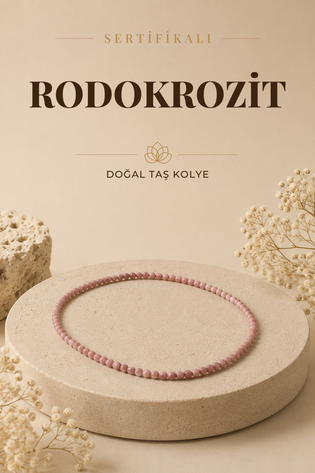 Sertifikalı Rodokrozit Doğal Taşı Kolye