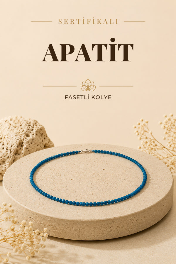 Sertifikalı Apatit 3-4 mm Fasetli Kesim Doğal Taş Kolye