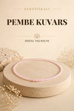 Sertifikalı Pembe Kuvars Doğal Taş Kolye