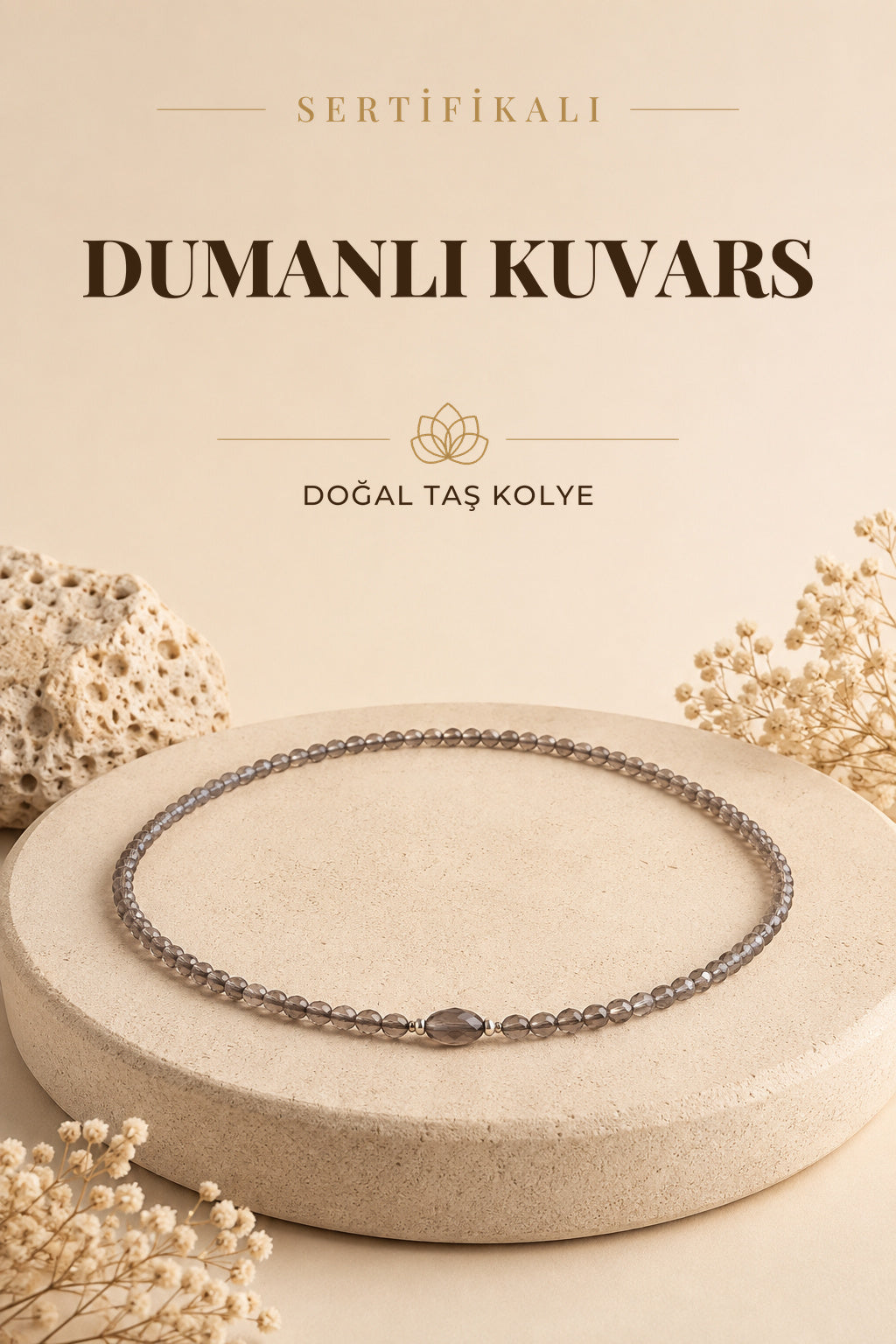 Sertifikalı Dumanlı Kuvars Doğal Taş Kolye