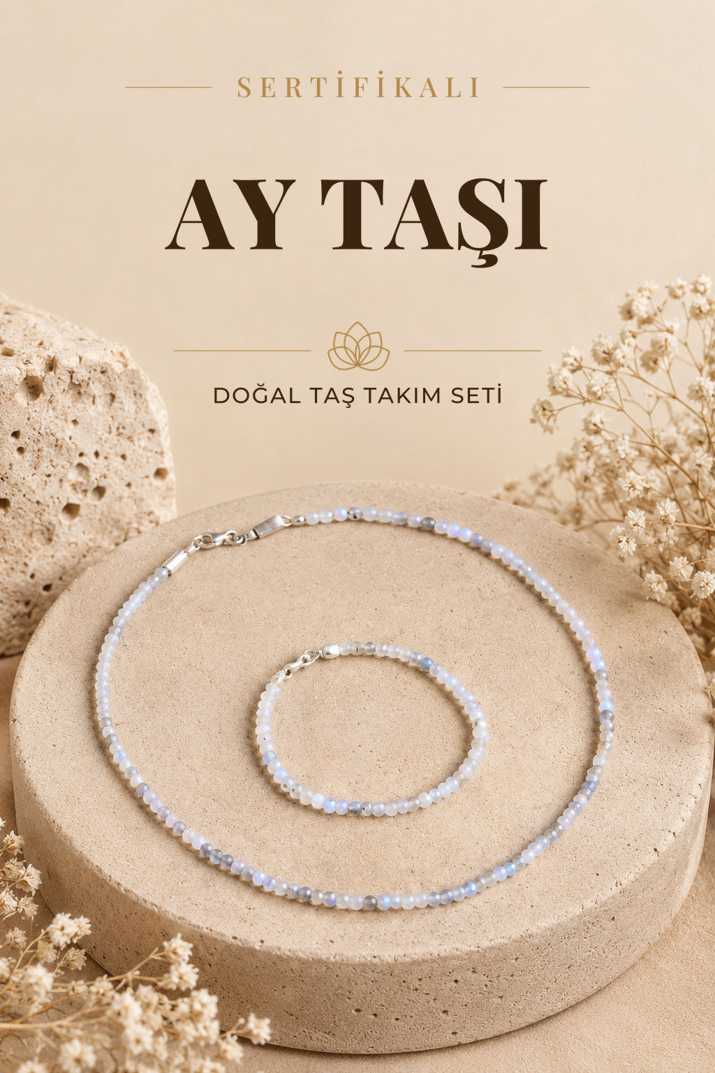 Sertifikalı Ay Taşı Doğal Taş Takım Seti