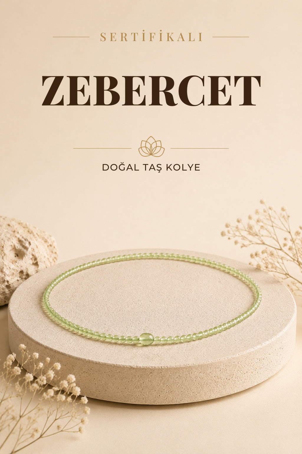 Sertifikalı Zebercet Doğal Taş Kolye