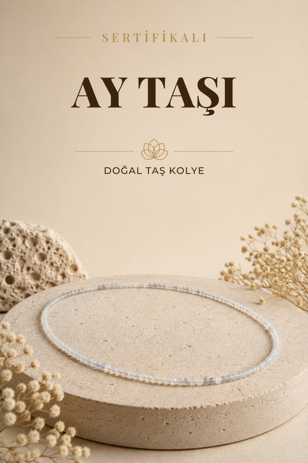 Sertifikalı Ay Taşı Doğal Taş Kolye